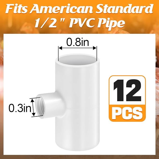 12 Pack Chicken Waterer PVC Tee Fittings - Fully Automatic for Threaded Chicken Waterer Nipples/Cups/Feeders/Poultry Water Drinker, White