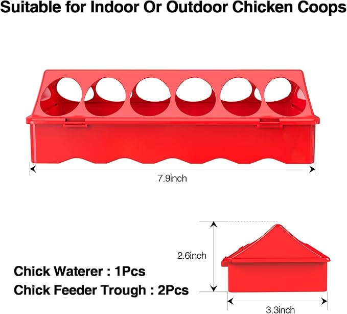 2-Pack Plastic Flip-Top Poultry Feeders, Spill-Proof Chick Feeder Trough with Multiple Feeding Holes, No-Waste Baby Chicken, Duckling, and Quail Feeding Dish Dispenser