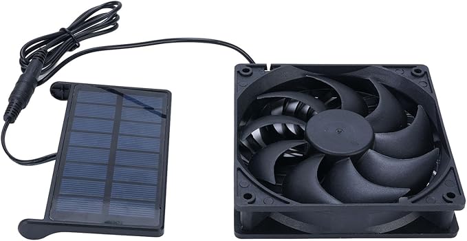 Solar Panel Powered Exhaust Fan, USB Rechargeable Chicken Coop Solar Fan, Solar Panel Intake Exhaust Fans for Chicken Coops, Greenhouses, Sheds, Dog Houses