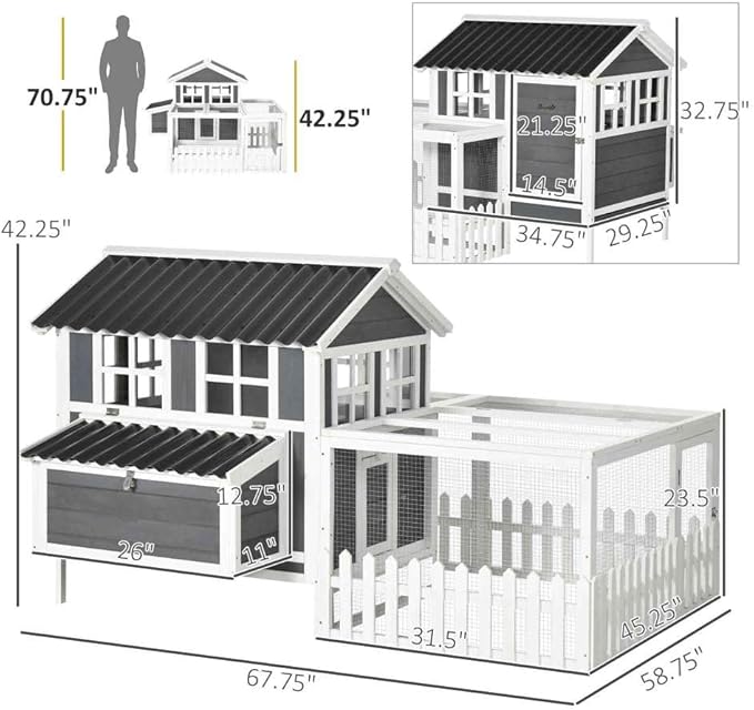 Wooden Chicken Coop for 3-4 Chickens, Weather-Resistant Outdoor Hen House with Nesting Box, Roosting Perches, and Ramp for Backyard Poultry