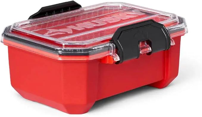 Professional Heavy Duty Waterproof Stackable Plastic Storage Container with Hinged Lid, Red, Rectangular, (0.8 Gal)