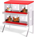 Metal Chicken Nesting Boxes, Heavy-Duty Galvanized Steel Egg Laying Box with 6 Compartments, Rustproof, Easy to Install & Clean, Wall-Mountable Design for Poultry Coops- Red with Stand