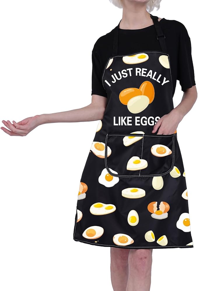 FUSTMW I Just Really Like Eggs Apron Egg Lover Gifts Cute Egg Gifts Cooking Kitchen Chef Baking BBQ Apron with Pockets