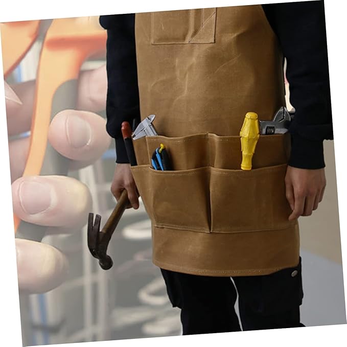 TOYANDONA Waterproof Heavy-Duty Waxed Canvas Garden Apron Tool Pockets Adjustable Cooking Apron for Men and Women Sturdy Oil-Proof Work Pinafore for Gardening and Woodworking