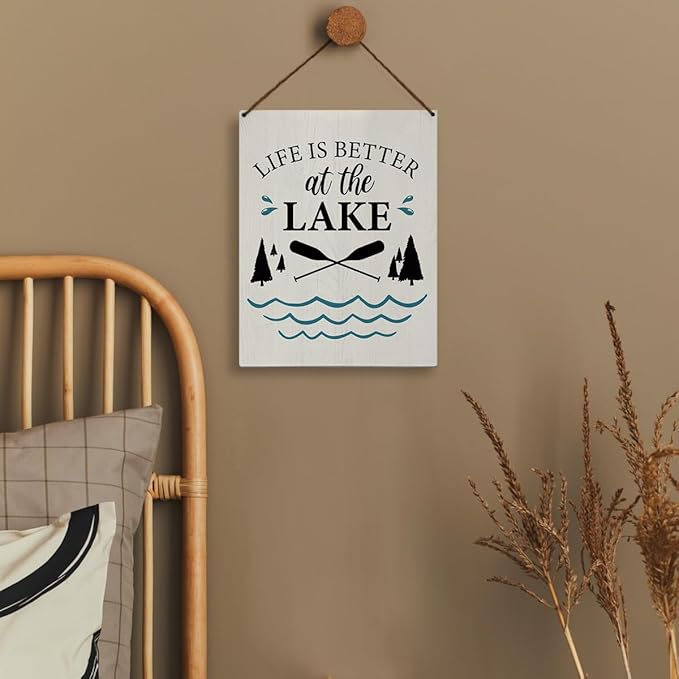 Summer Lake House Decor - Lake House Decor for The Home, Lake Wooden Sign Hanging Decor for LakeHouse Porch Front Door Decor, Life Is Better At The Lake Sign, 8x10 Inch