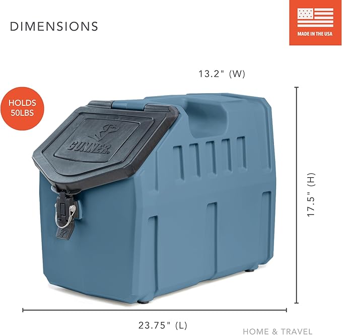 GUNNER 50 lbs Dog Food Storage Container - Waterproof & Airtight Pet Food Bin - Multi-Purpose Container for Dry Food, Corn, Chicken Feed, Treats, Bird Seed, & More - Blue