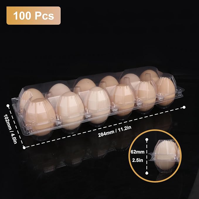 Bulk Egg Cartons 100 Pack, Clear Plastic Chicken Egg Holders, Egg Tray Carton Holder for Home & Kitchen, Farm & Market Use, An Eco-Friendly Egg Storage Solution(12 Grids)