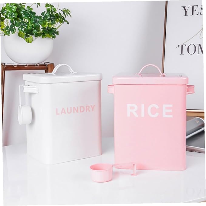 Mobestech Pet Food Storage Bucket with Airtight Seal and Measuring Cup, Metal Grain Storage Bin for Dog and Cat Food, Moisture-proof Rice Container Suitable for Household Use, Pink