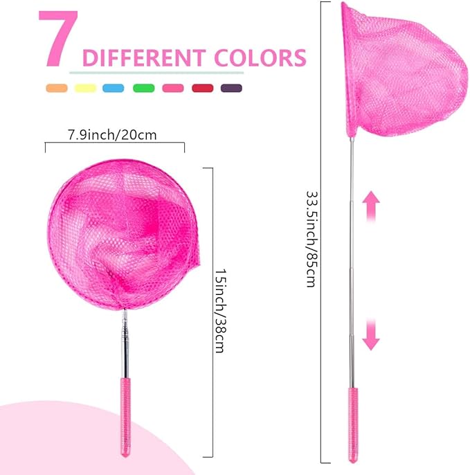 7-Piece Colorful Telescopic Kids Fishing Net Butterfly Net Catching Insects Bugs Beach Toys for Kids Outdoor Playing