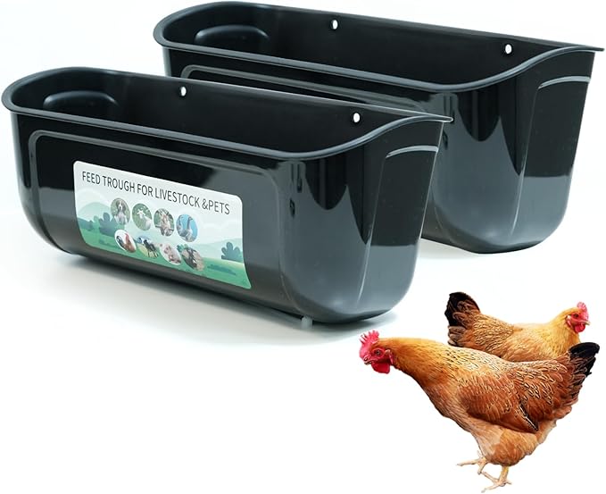 2 Pack Poultry Feeder Hanging Equipment，Poultry Feed Trough Bucket Feeding for Goat Duck Sheep Pig Horse Chicken，Waterer Bucket Feeding Container for Livestock Goat，Deer，Duck