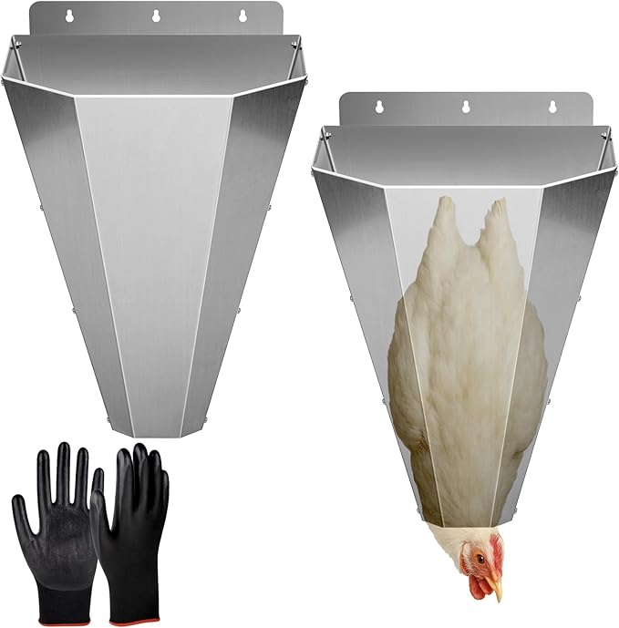 Large Chicken Kill Cones for Butchering, Upgraded Thickened Stainless Steel Flat-Back Kill Cone for Poultry Processing, Fits Chickens up to 18 lbs, Ideal for Farm or Backyard Use (2 Pack, Silver)