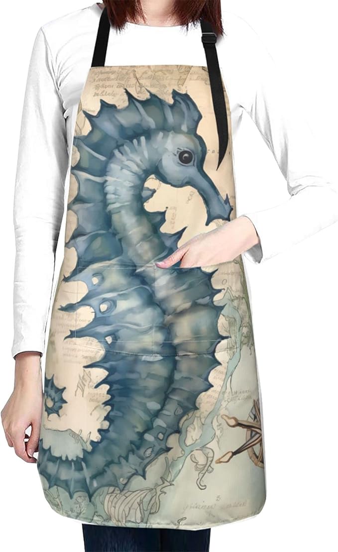Shark Jumping Home Aprons 2 Pockets 33"×28" for Men Women, Ocean Sea Waterproof Kitchen Cooking Bib