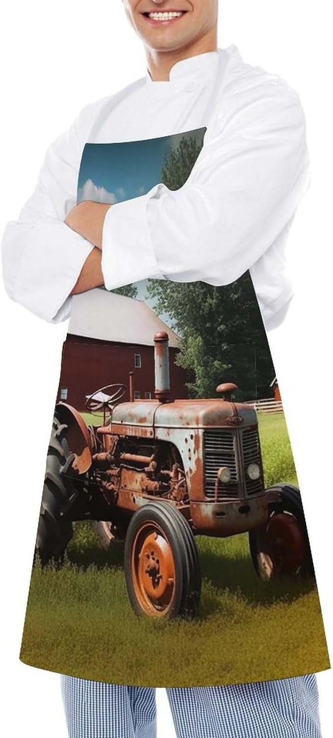 Company Farm Tractor Kitchen Apron Adjustable Bib Waterproof Restaurant Aprons with Pocket Unisex Personalized Chef Apron for Cooking Pottery Baking Painting