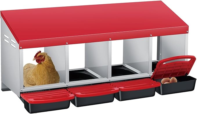 3/4-Hole Metal Chicken Nesting Box with Removable Roll-Out Tray - Easy Egg Collection & Clean Galvanized Steel Laying Box for Hens - for Backyard Coop & Poultry Farm Use