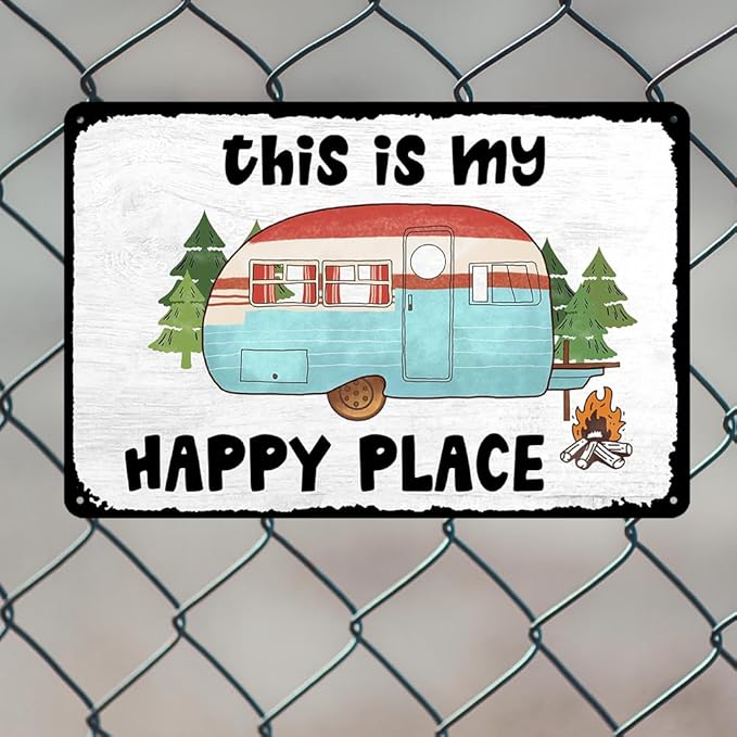 Happy Camper Decor Rv Signs For Campers Camping Metal Signs This Is My Happy Place Sign Camper Decorations For Inside Campers Gifts Campsite Decorations