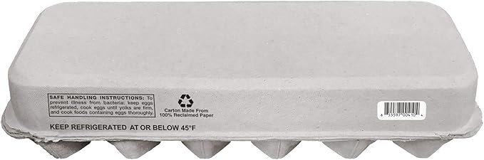 Blank 12-Egg Flat Top Paper Pulp Egg Carton with Nutrition Facts, Safe Handling Info, Optional UPC - 50 Pack