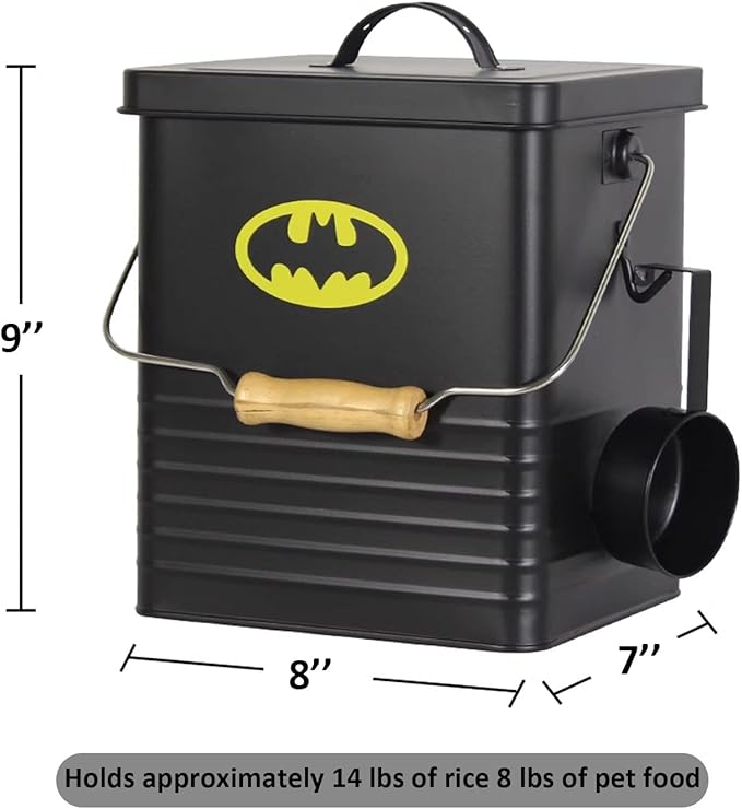15 Lb Container for Dog Food, Wooden Handle, Pet Food Storage Containers for All Pet Food, Galvanized Iron Air-tight Dog Food Containers, Farm Dog Food Containers (black)