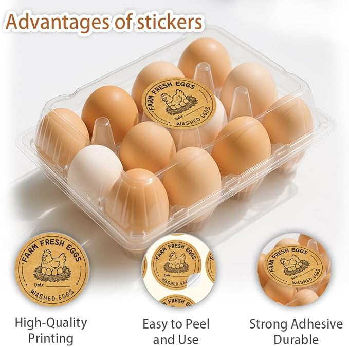 320 Pcs Chicken Farm Fresh Eggs Stickers, 2 Inch Round Cartoon Chicken Eggs Handling Stickers Washed Egg Carton Labels Adhesive Egg Packaging Sticker for Box Container Carton Farm Supplies