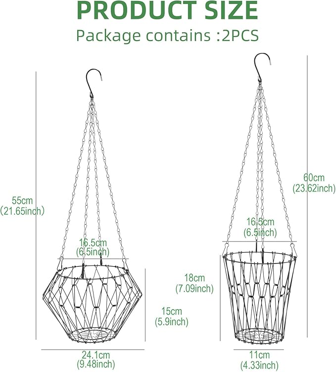 2 PCS Hanging Chicken Feeder Foldable Poultry Vegetable & Fruit Feeder Basket with Adjustable Chain, Durable Iron Wire Chicken Toys for Coop 2 Pack M