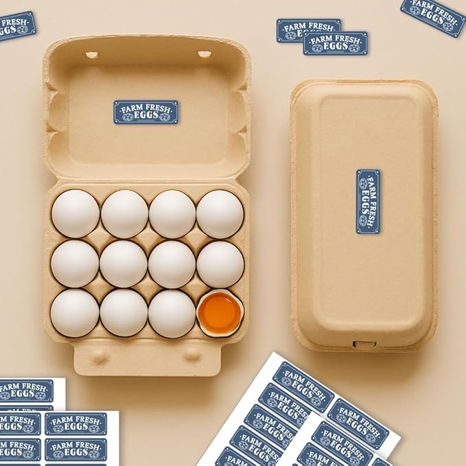 180 Pcs Farm Fresh Eggs Carton Labels, 2.6 x 0.98 in Rectangular Retro Style Blue Tones Unwashed Eggs Labels Self-Adhesive Egg Packaging Stickers for Chicken Egg Box Container Farm Supplies