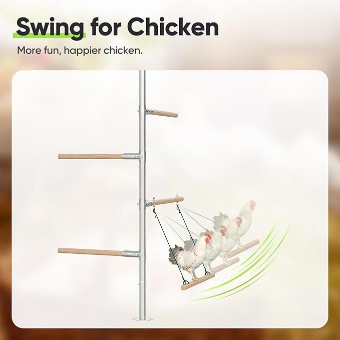 Quictent Metal Chicken Perch for Chicken Coop, Natural Wood Roosting Bar for Walk-in Run, Poultry Climbing Ladder Activity Gym Toy (Slanted Ladder)