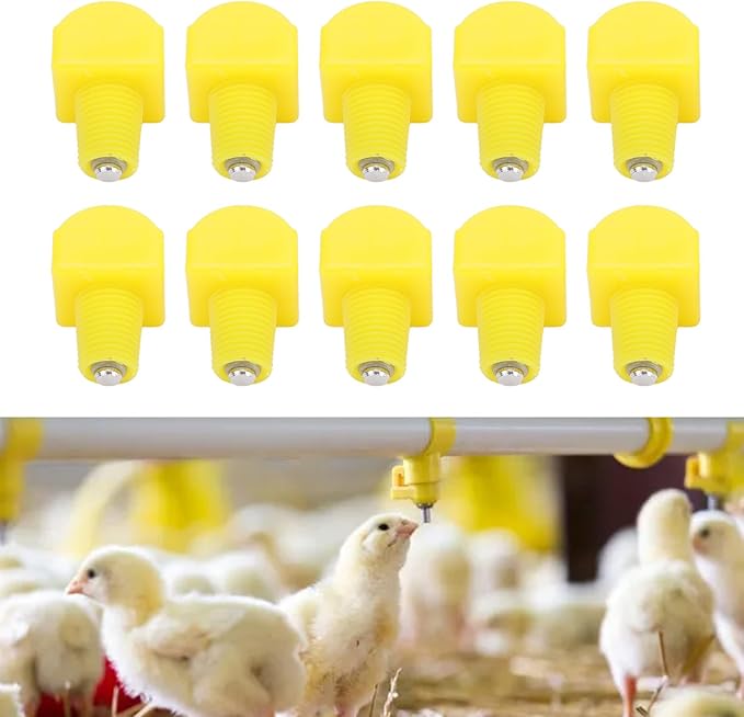 Chicken Waterer 10pcs Automatic Chicken Water Nipples, Sturdy Plastic Chicken Waterer Poultry Nipples Drinker Waterer Yellow, Duck Screw Water Drink Feeder