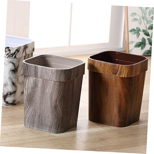 Retro Trash Can Outdoor Litter Box Woven Storage Baskets Decorative Storage Basket Metal Trash Can Bamboo Waste Basket Small Recycling Container Garbage Bin Wood Grain Wastebasket