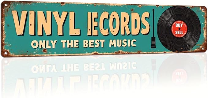 Vinyl Records Metal Tin Sign Vintage Retro Music Wall Decor for Man Cave Bar Studio Garage Game Room 4x16 Inch