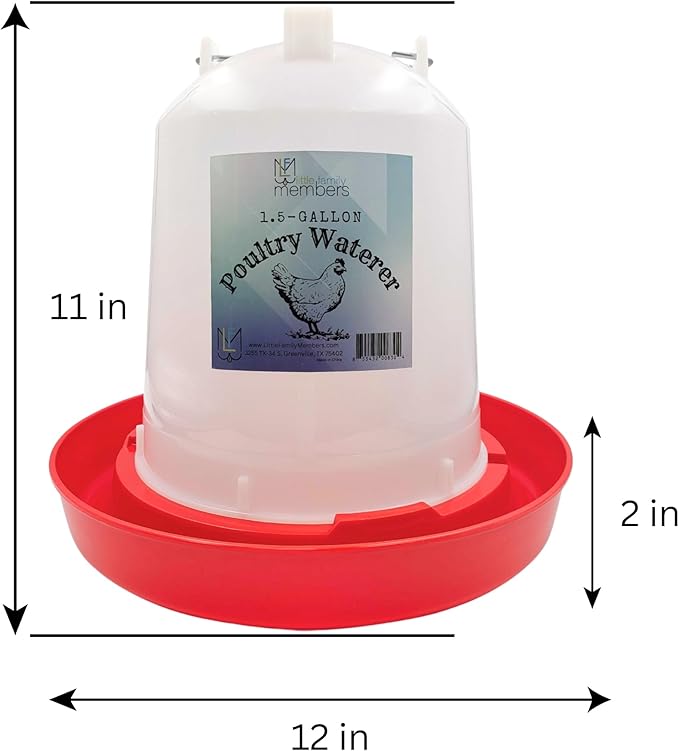 Chicken Waterer 1.5-Gallon Metal Handle Poultry Drinker | Large Capacity Poultry Waterer | for Chickens, Ducks, Baby Chicks, Chickens, Turkeys and More