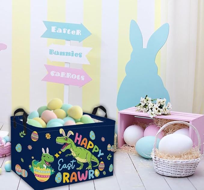 Rectangle Easter Dinosaur Baskets Kids Baskets Cute Storage Bin Organizer Box for Room Decor Gift Basket(Easter dinosaur)