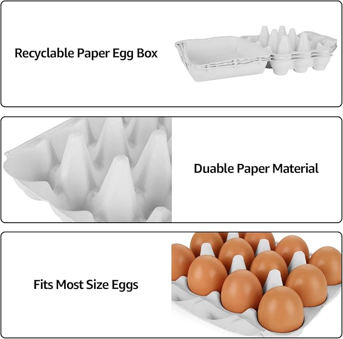 30 Pack Egg Cartons 12 Count, 3x4 Egg Cartons Cheap Bulk Holds Up to 12 Eggs, Sturdy Design Made from Recycled Cardboard
