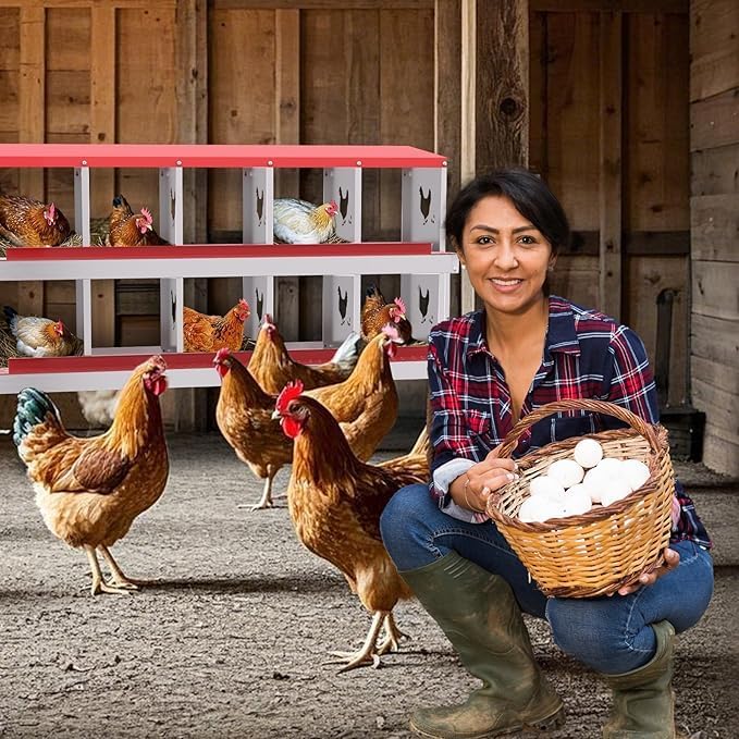 Chicken Nest Box, 10-Compartment Egg-Laying Box, Metal Hen House, Convenient for Collecting Eggs - Ventilated Poultry House Equipment - Suitable for Hens, Ducks Red,Without Stand