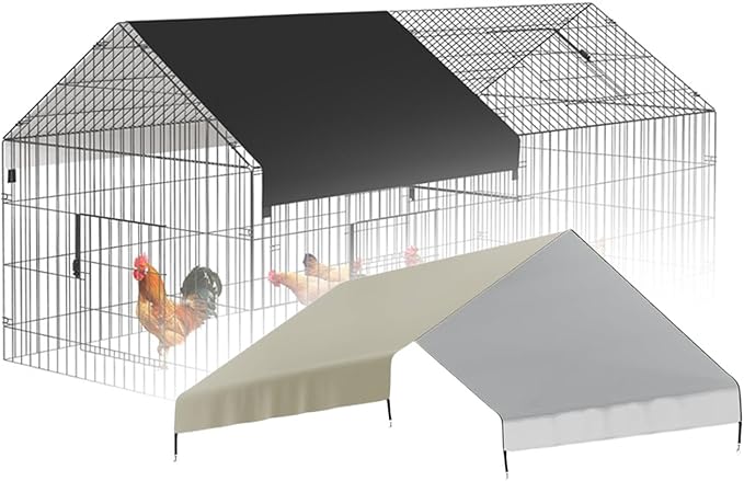 Large Chicken Coop Cover, Sturdy Chicken Coop Tarp Waterproof Cloth Canopy, Beige