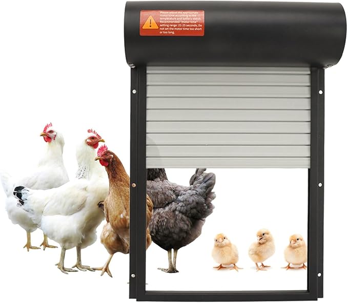 Automatic Chicken Coop Door Solar Powered, Timer Function Timer Function, LED Display Controller Cold Weather Electric Chicken Door, for Duck Goose Farm Safety Equipment (Black)