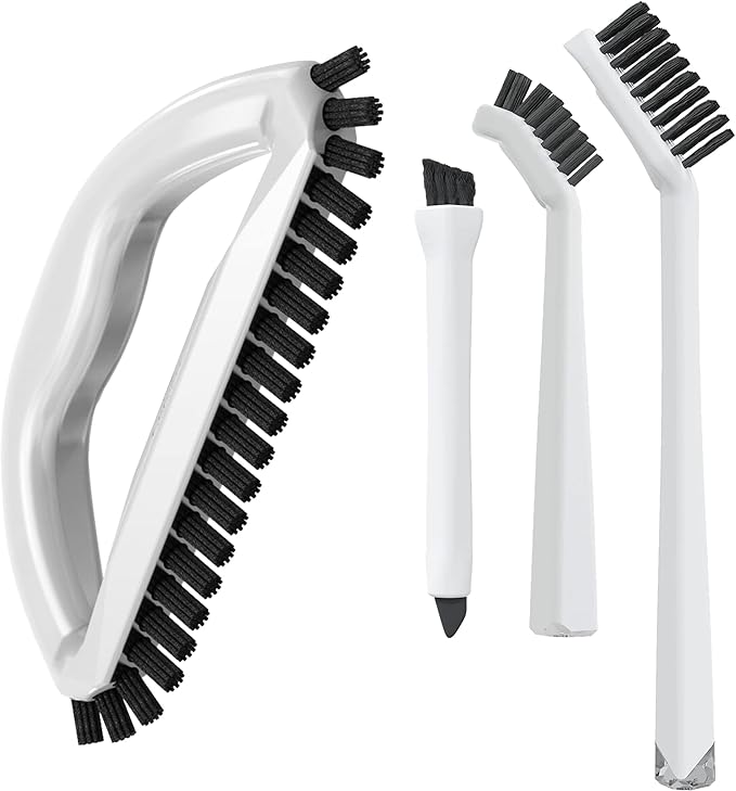 Grout Cleaning Brush Set (4 Pcs) Heavy Duty Hand Grout Scrub Brush & Detail Cleaning Brush Set for Baseboards,Floor, Corners, Shower, Bath Tub & Tiles