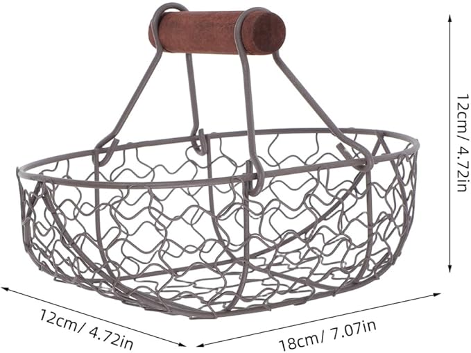 Chicken Wire egg Basket for Gathering - Farmhouse Vintage Style Fresh Eggs Holder With Handle Countertop Storage Container for Collecting Fruit Bread Potato - 7X4.7X4.7in