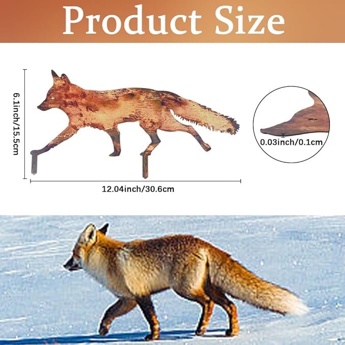 CREATCABIN Rustic Metal Fox Garden Decoration Animal Garden Statues Stakes Outdoor Rusty Fox Sculptures Figures for Patio Lawn Yard Backyard Art Decoration Housewarming Chocolate Color 6.1 x 12 inch