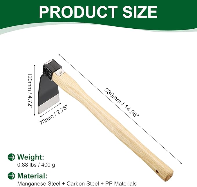 HARFINGTON Garden Hoe 15" x 4.72" Steel Hoe Garden Tool Anti-Rust with Non-Slip Wooden Handle Edger Weeder Shovel for Backyard Loosening Farm Planting Weeding