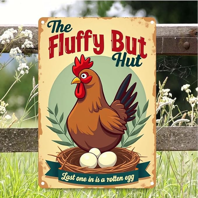 Fluffy Butt Hut Chicken Coop Sign Decorative Outdoor Yard Art for Farmhouse Decor 8x12 Inch