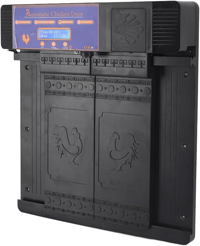 Pilipane Solar Automatic Chicken Coop Door Professional Infrared Prevents Pinch Multi Modes Auto Coop Door with Timer Light Sensor and Remote Control for Chicken Duck Goose Poultry Plastic (Black)