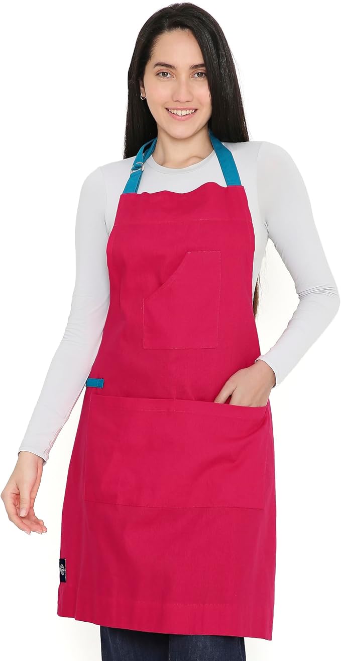 Encasa XO Adjustable Kitchen Cotton Apron With Pockets & Towel Holder Of Size 27x33 in (Hot Pink) for Men & Women Chefs For Cooking & Baking in Home, Restaurants & Barbeque