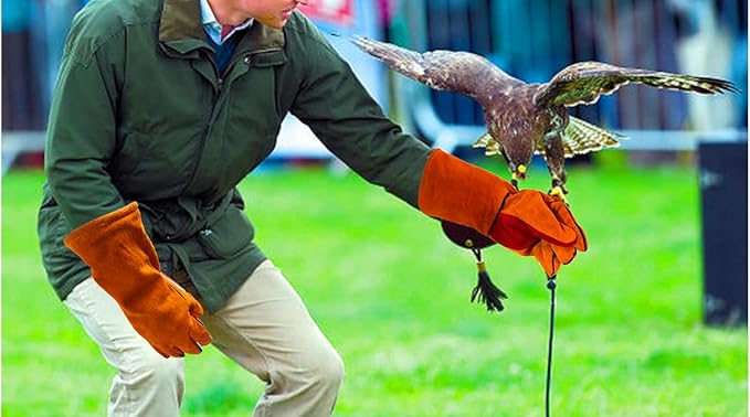 Bite Proof Glove Welding Gloves (1 Pair) 17.5 inches Leather Reinforced for Gardening Work Animal Handling Dog Cat Scratch (Brown)