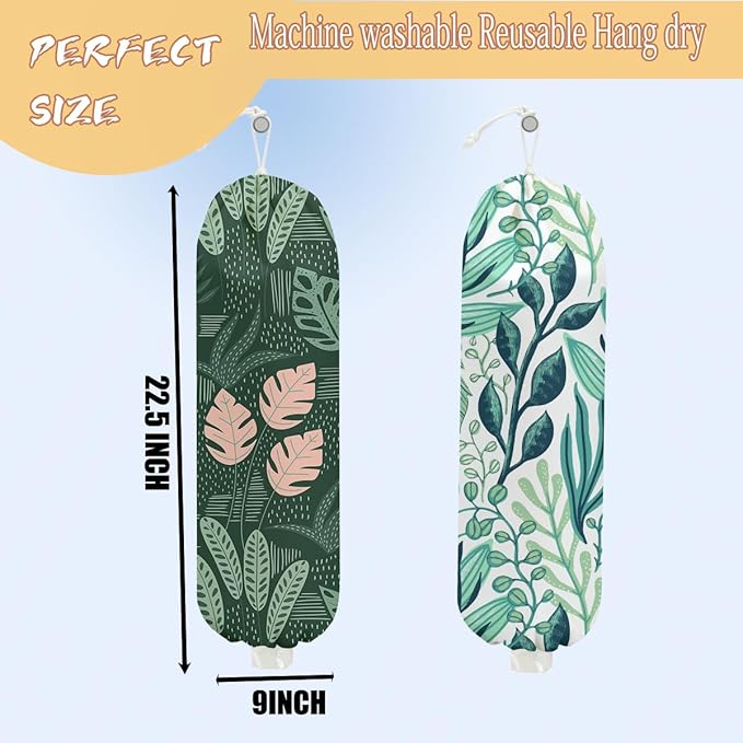 2PCS Seaweed Plastic Bag Holder, Wall Mount Grocery Bag Holder Plastic Storage bag, Botanical Rustic Kitchen Storage Organizer Grocery Bags with Drawstring, Gifts for Women Mom Grandma