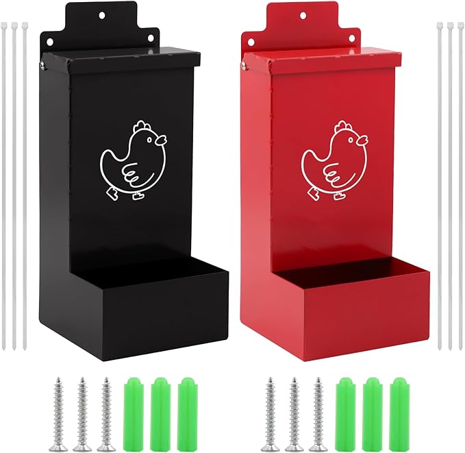 2Pack Chicken Grit Feeder, Metal Oyster Shell Feeder with Lid, Hanging Chicken Poultry Feeders Trough, Automatic Feeder, Coop Accessories Supplies