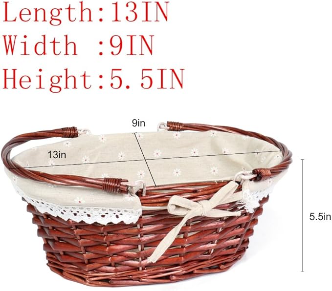MEIEM Wicker Gift Baskets Empty Oval Willow Woven Picnic Cheap Easter Candy Storage Wine Basket with Handle Egg Gathering Wedding Basket (Brown)