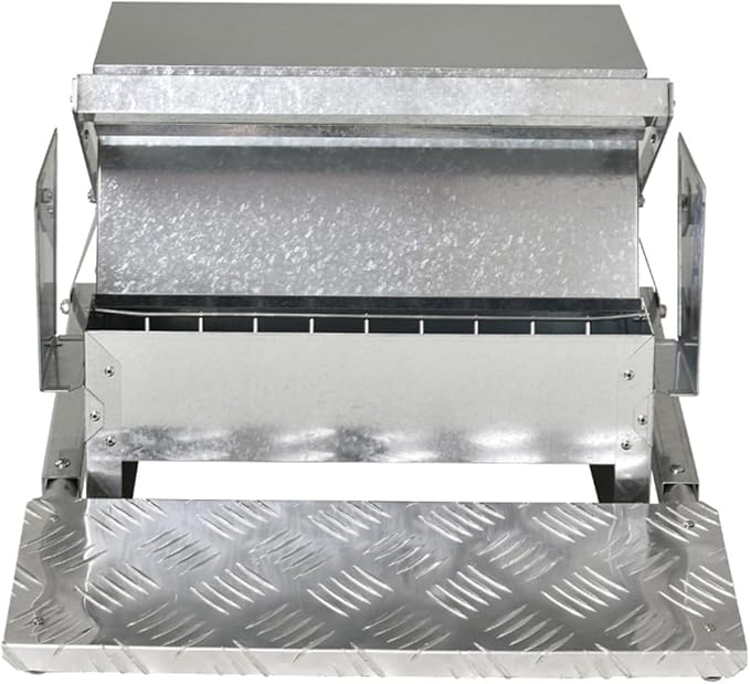 Automatic Chicken Feeder with Weatherproof Design for Outdoor Poultry Use – Durable Galvanized Steel and Aluminum Construction