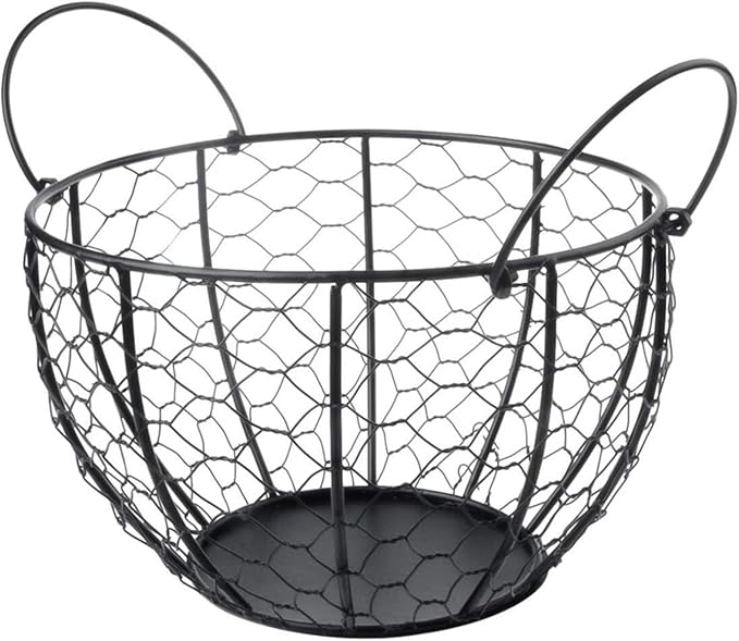 Egg Basket Holder Countertop Farmhouse Metal Wire Egg Basket For Collecting Fresh Eggs,Round Handle Vintage Style Collecting Portable
