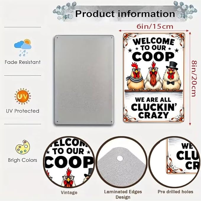 Welcome to Our Coop Funny Chicken Sign Chicken Coop Sign Chicken Decor 6 X 8 Inch