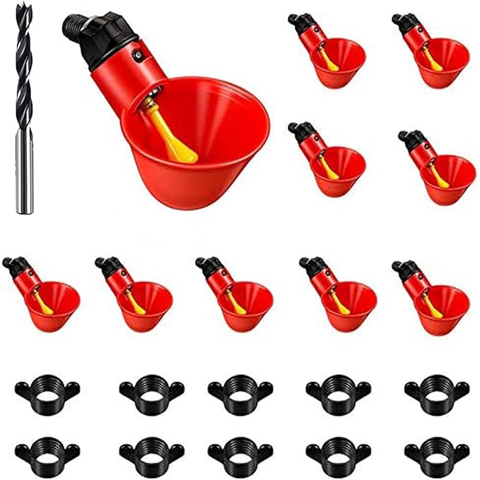 10pcs Chicken Waterer - Poultry Waterer Chicken Water Cups Automatic Nipple Cup Kit for Chicken Quail Drinker