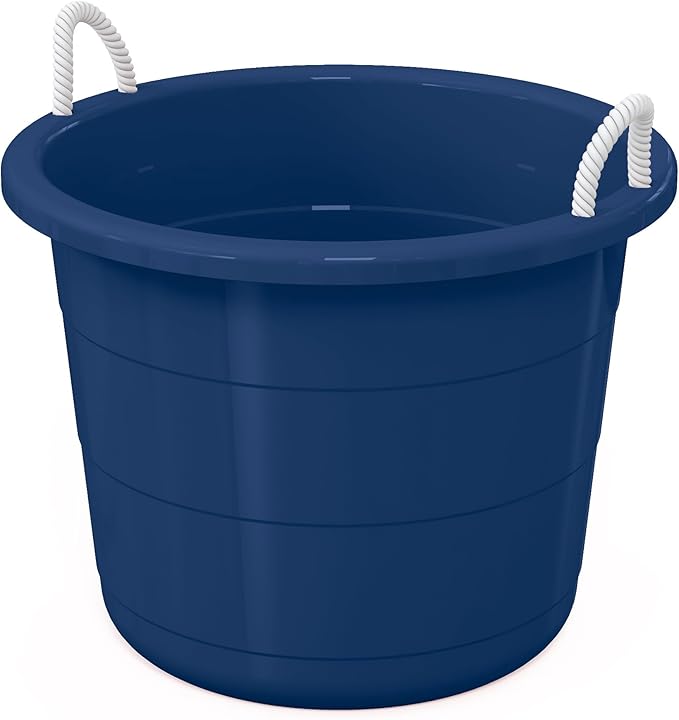 Life Story Open Storage Bucket, Round Plastic Container with Rope Handles, 17 Gallon, Blue, 2 Pack